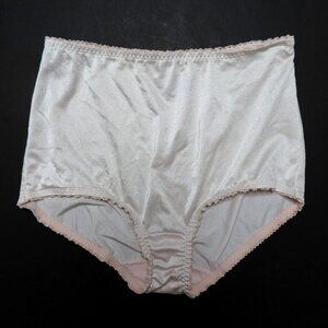 Vintage Vassarette Large Satin Shiny White Pink Trim Accent Brief Panty 40001
